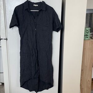 Eileen Fisher XS Organic Linen High Low Button Down Collared Shirt Dress